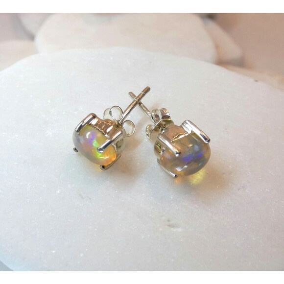 Natural Glowing  Australian Opal Sterling Silver Stud Earrings - Picture 7 of 7